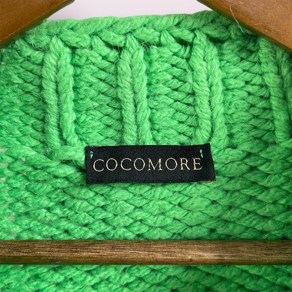 Cocomore Lime Green Cable Knit Sweater OS Pullover Hi Neck - Picture 6 of 8